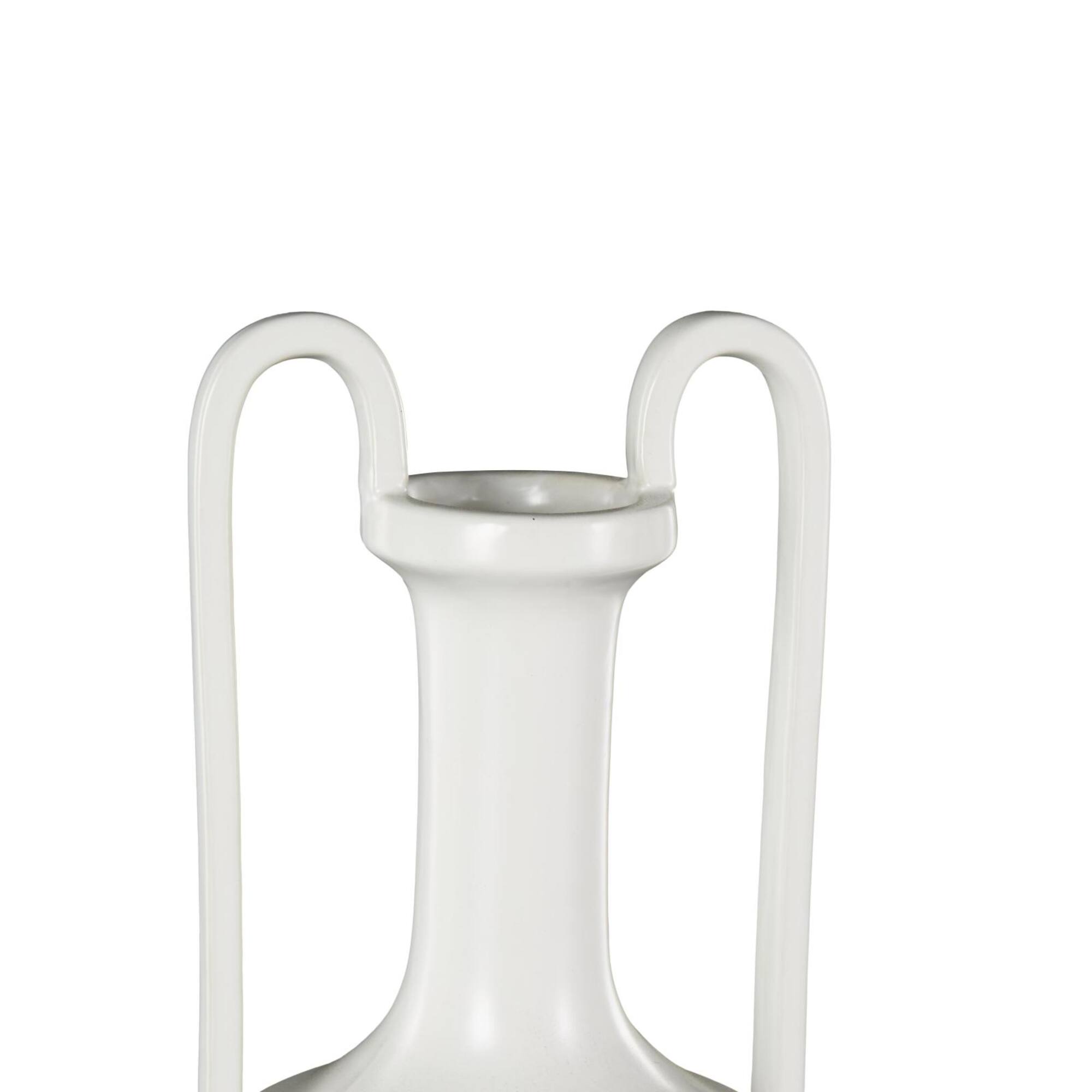 20" White Fluted Urn Shaped Ceramic Vase with Arch Handles
